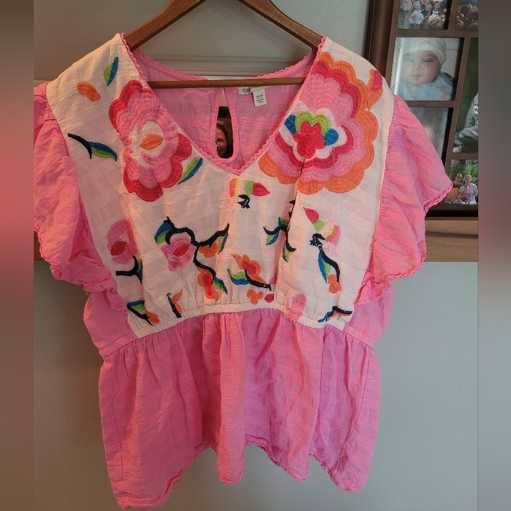 Cato boutique top embroidered pink, size 18 20 xl